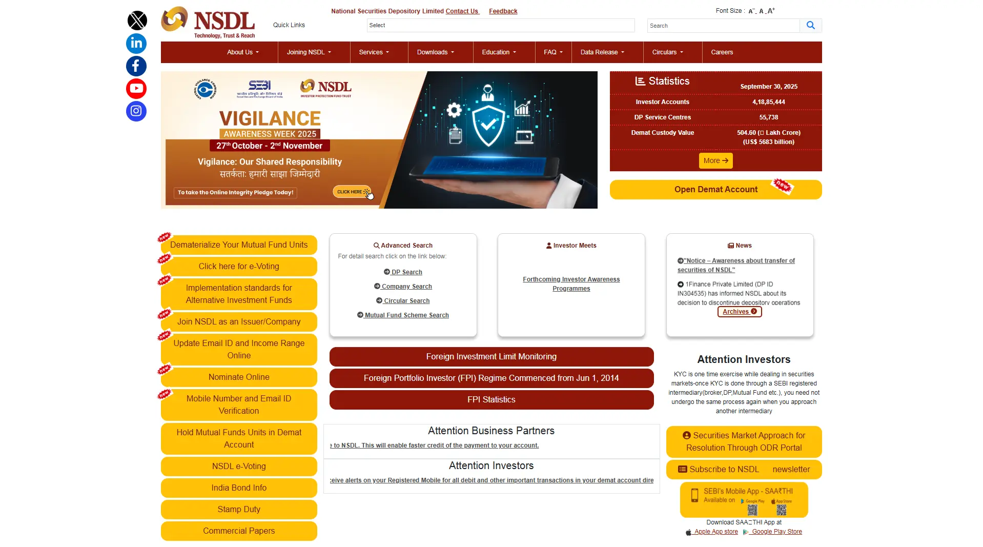 NSDL PAN Portal homepage for Dadra and Nagar Haveli and Daman and Diu users
