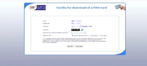 UTIITSL ePAN captcha verification and OTP request screen for Maharashtra