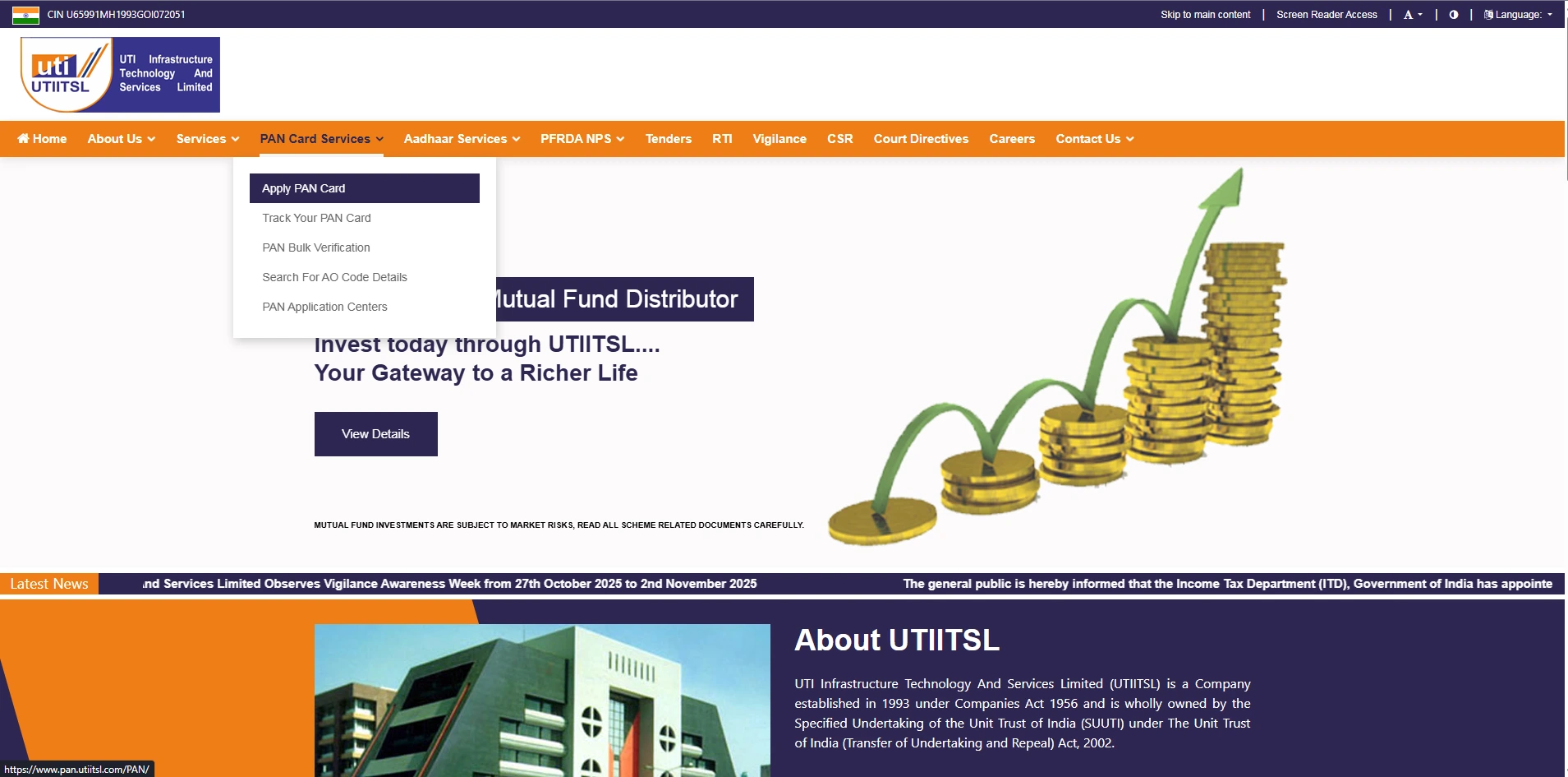 UTIITSL Apply PAN Card page for Dadra and Nagar Haveli and Daman and Diu