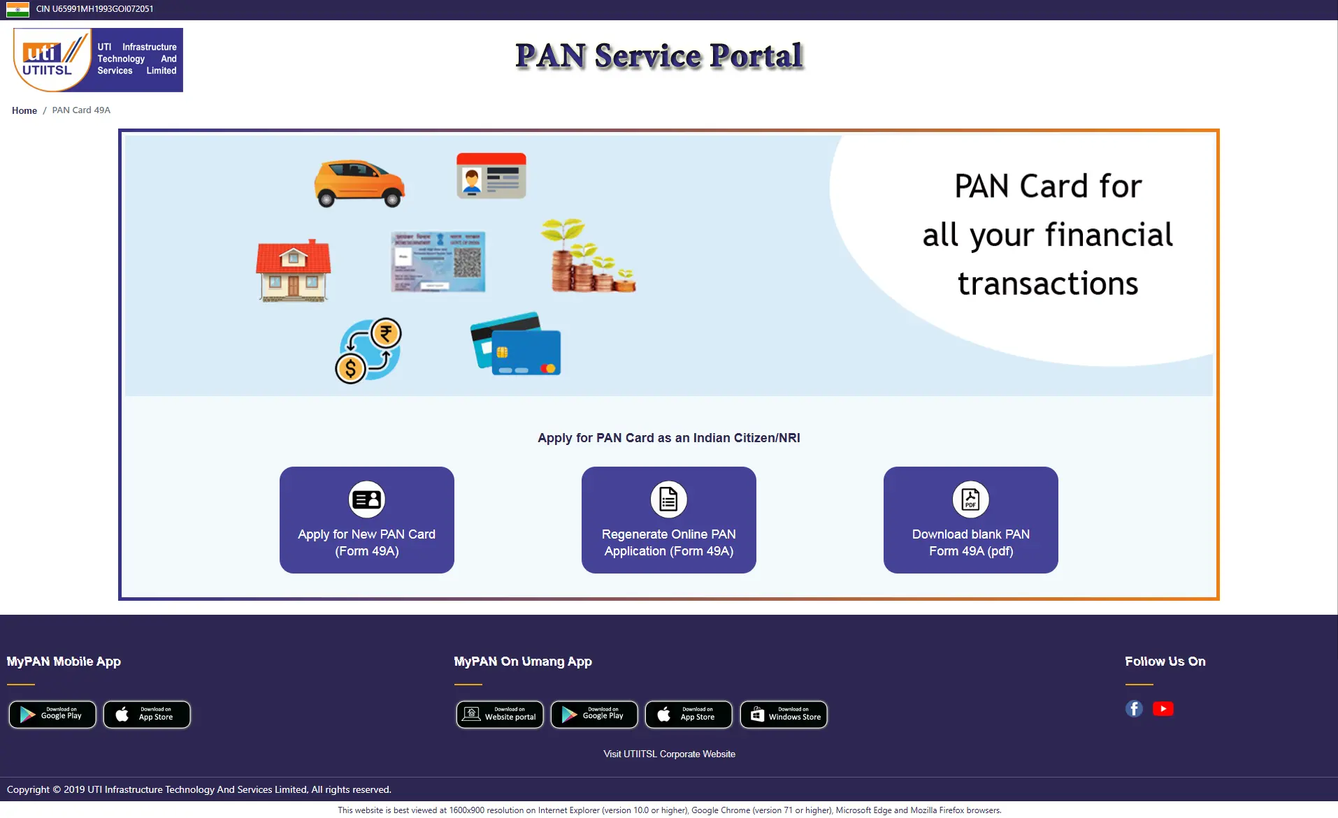 UTIITSL application type selection for Dadra and Nagar Haveli and Daman and Diu